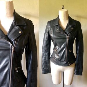 ZARA FAUX LEATHER BLACK MOTO JACKET - S